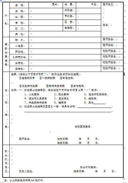 陕西护士执业注册体检表下载