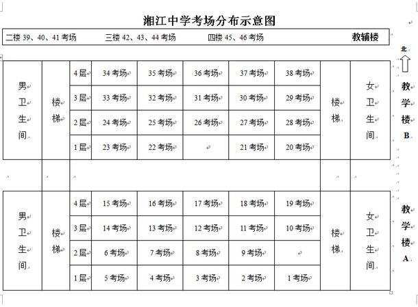 2018年鹤壁二建知识点：湘江中学考场平面示意图