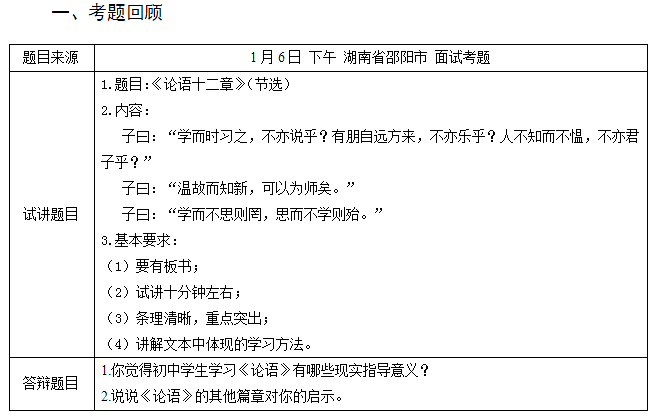 初中语文教师资格证面试真题及答案：论语十二章