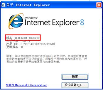 选择关于Internet Explorer查看版本