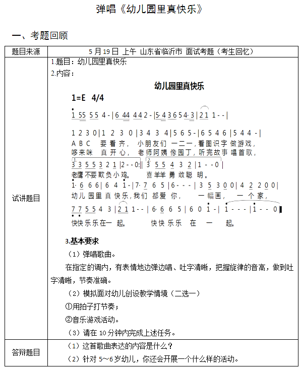 2018上半年幼儿教师资格证面试试讲真题（第一批）弹唱游乐园里真快乐