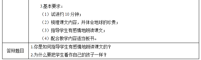 2018上半年小学语文教师资格证面试真题及答案：《只有一个地球》考题回顾2