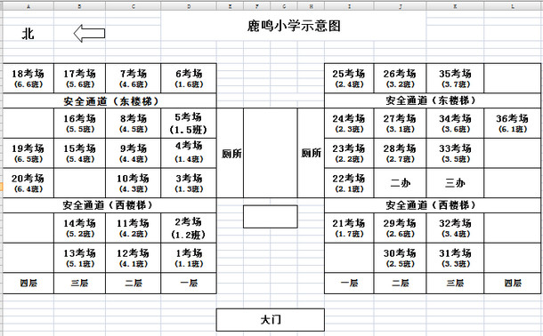 2018年鹤壁二建知识点：鹿鸣小学考场平面图