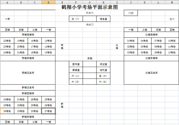 2018年鹤壁二建知识点：鹤翔小学考场平面示意图