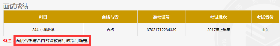 教师资格证面试成绩合格证明