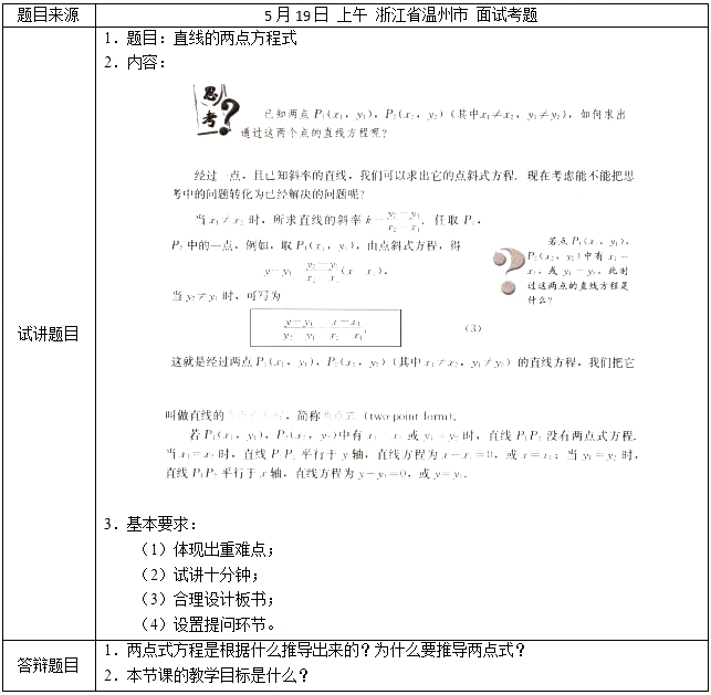 2018上半年高中数学教师资格证面试真题 直线的两点方程式 Voorp