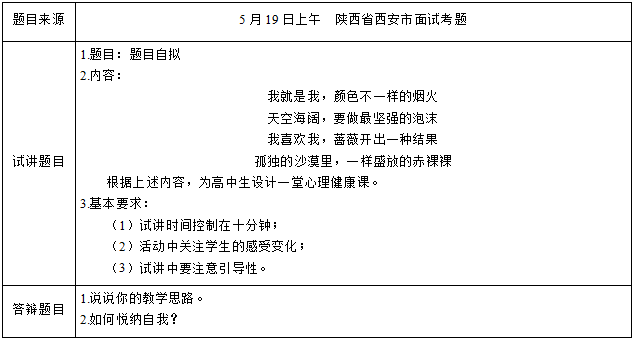 2018上半年高中心理健康教师资格证面试真题