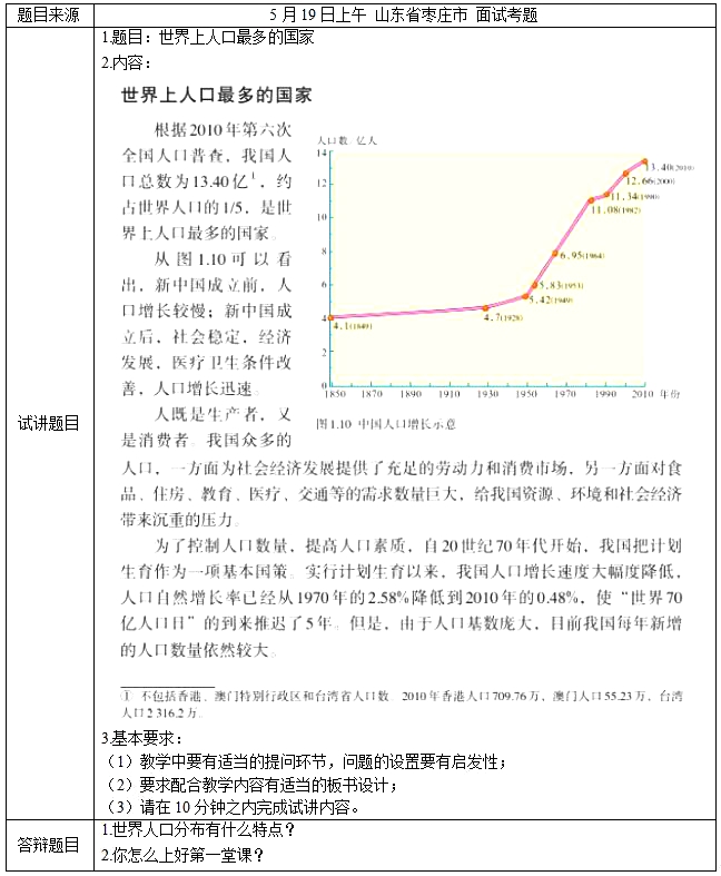 2018上半年初中地理教师资格证面试真题（第一批）考题回顾7