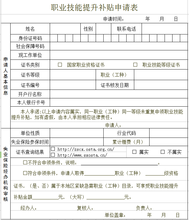 山西省失业保险参保职工技能提升补贴申领标准