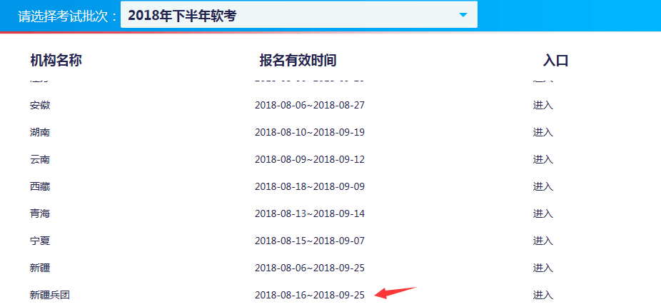 2018下半年新疆兵团软考报名时间