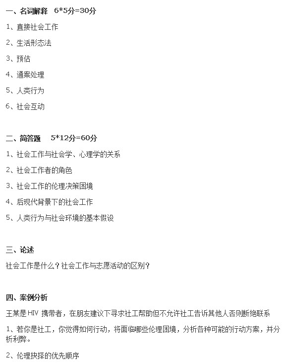 2011年复旦大学社会工作硕士考试真题