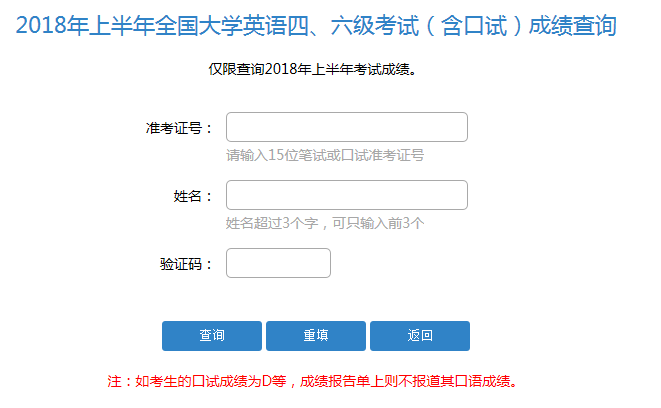 2018上半年英语四六级考试成绩查询